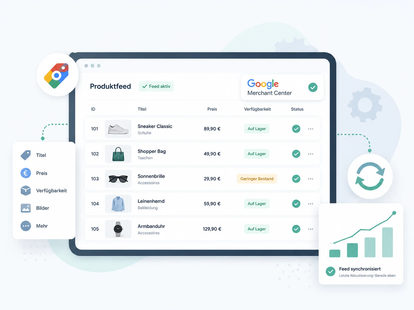 Produktfeed und Google Merchant Center mit aktiven Produktdaten