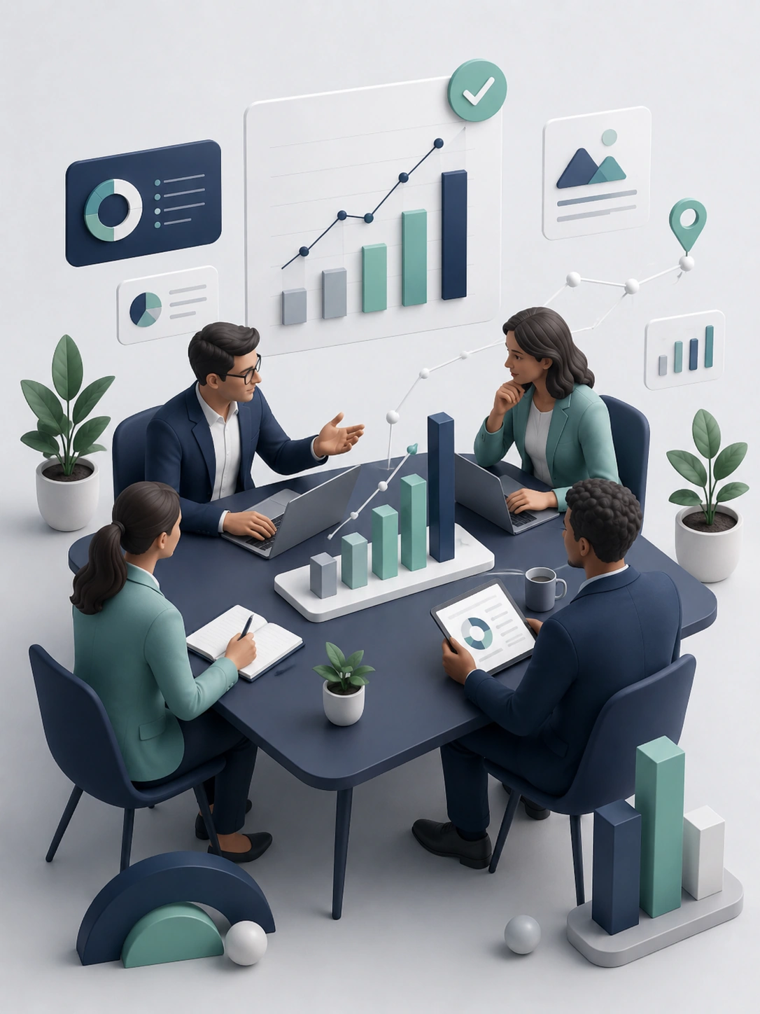 3D-Teammeeting zur Prüfung von Potenzialen und Engpässen